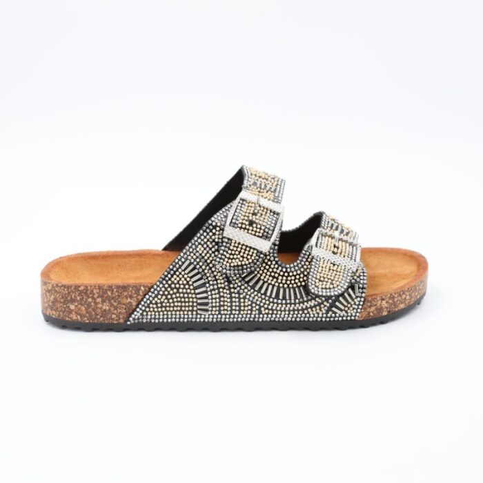 ⁦شبشب ستاتي مزخرف للنساء لون فضي وبيج⁩ - الصورة ⁦3⁩