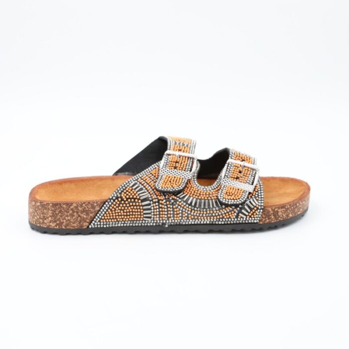 ⁦شبشب ستاتي مزخرف للنساء لون فضي وكاكي⁩ - الصورة ⁦3⁩