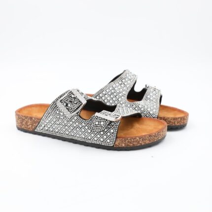 شبشب ستاتي مزخرف للنساء لون فضي