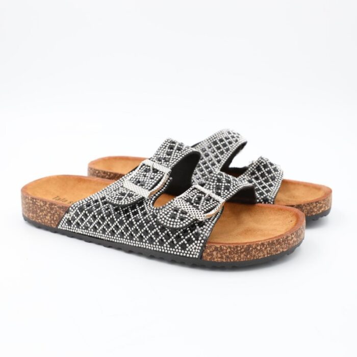 103385853_686c23cac4afa شبشب ستاتي مزخرف للنساء لون فضي وأسود - الصورة 1