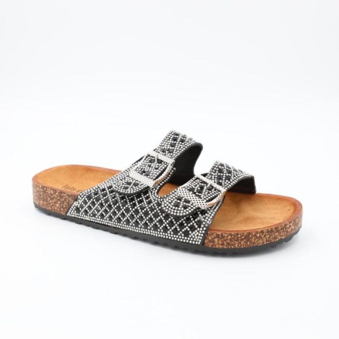 ⁦شبشب ستاتي مزخرف للنساء لون فضي وأسود⁩ - الصورة ⁦2⁩