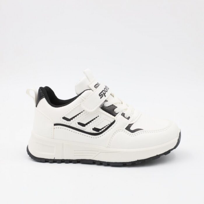 ⁦بوت رياضي جلد للأطفال لون أبيض⁩ - الصورة ⁦3⁩