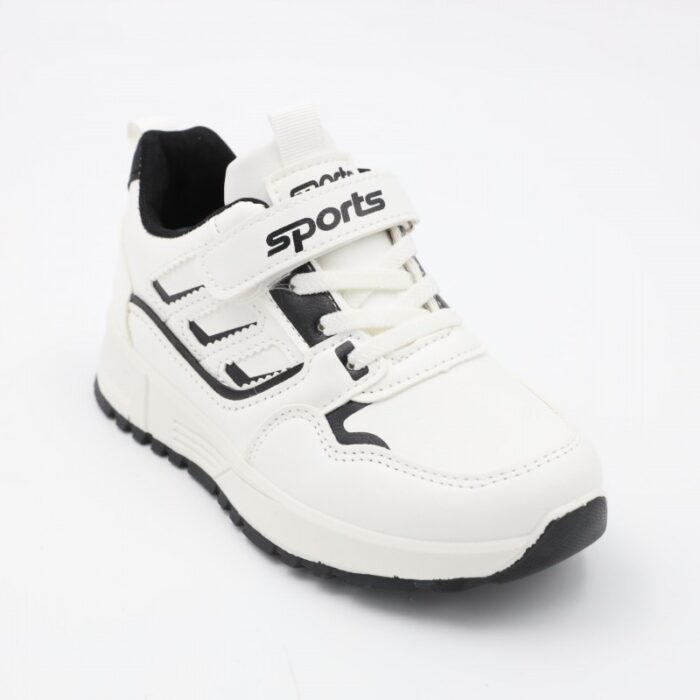 ⁦بوت رياضي جلد للأطفال لون أبيض⁩ - الصورة ⁦6⁩