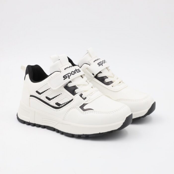 ⁦بوت رياضي جلد للأطفال لون أبيض⁩ - الصورة ⁦8⁩