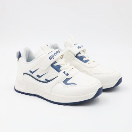 بوت رياضي جلد للأطفال لون أبيض وكحلي