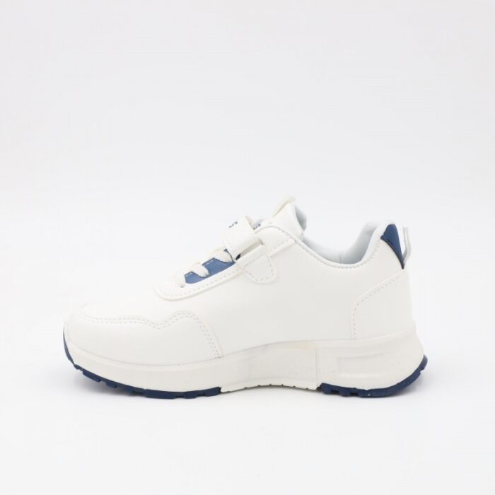 ⁦بوت رياضي جلد للأطفال لون أبيض وكحلي⁩ - الصورة ⁦4⁩