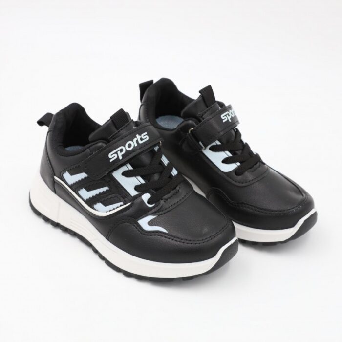 ⁦بوت رياضي جلد للأطفال لون أبيض ونعل أبيض⁩ - الصورة ⁦2⁩