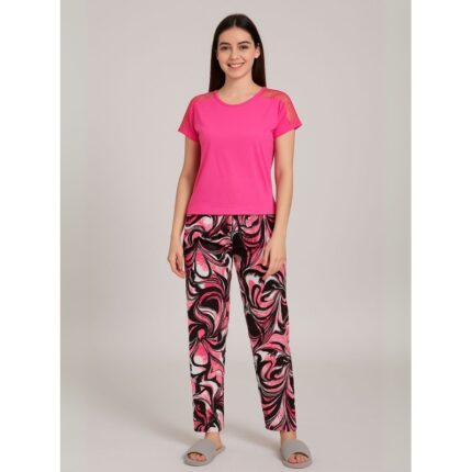بيجامة للنساء لون زهري وفوشي