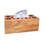 صندوق مناديل حشب زيتون مستطيل احمر واسود حجم 24*12 سم