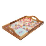 ⁦صينية اهلا وسهلا سيراميك وخشب زيتون حجم 32*22 سم⁩ - الصورة ⁦2⁩