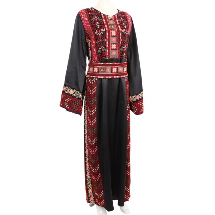 ⁦ثوب فلسطيني تطريز ماكنة لون أسود بتطريز ملون⁩ - الصورة ⁦3⁩