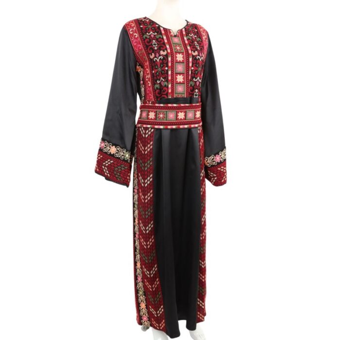 ⁦ثوب فلسطيني تطريز ماكنة لون أسود بتطريز ملون⁩ - الصورة ⁦5⁩