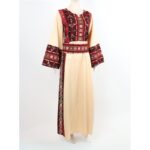 ⁦ثوب فلسطيني تطريز ماكنة لون بيج بتطريز ملون⁩ - الصورة ⁦3⁩