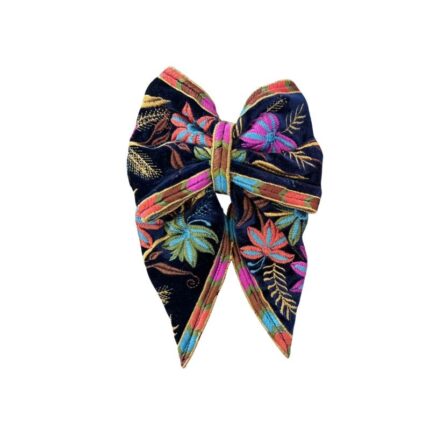 فيونكة للشعر تطريز مخمل لون كحلي