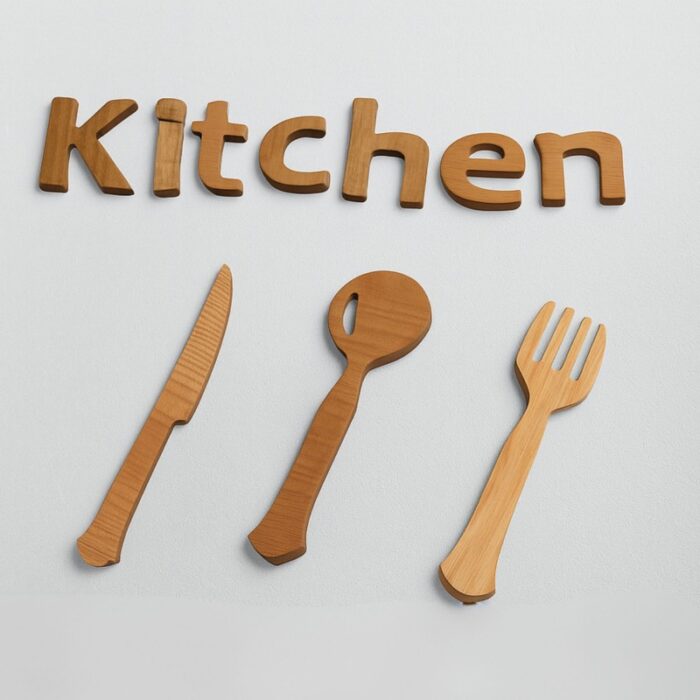 ⁦قطعة ديكورللمطبخ من الخشب بتصميم كلمة Kitchen⁩ - الصورة ⁦4⁩