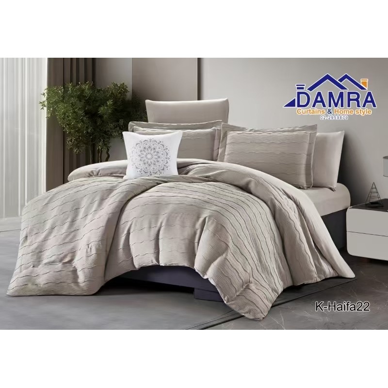 ⁦طقم لحاف صيفي (6 قطع) حجم مزوج من ضمرة K-HAIFA22 لون رمادي⁩ - الصورة ⁦1⁩
