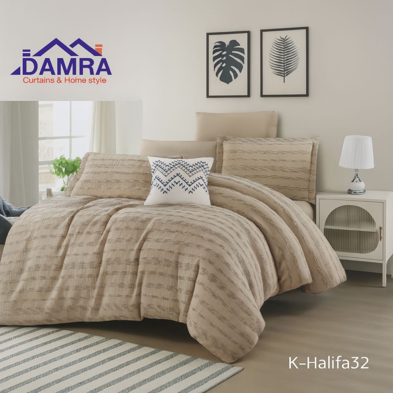 ⁦طقم لحاف صيفي (6 قطع) حجم مزوج من ضمرة K-HAIFA32 لون بيج مخطط بألوان⁩ - الصورة ⁦1⁩