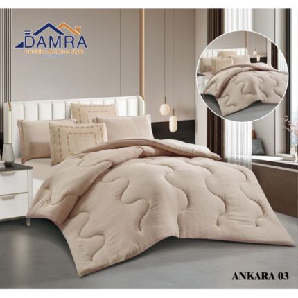 طقم لحاف صيفي (6 قطع) حجم مزوج من ضمرة ANKARA 03 لون بيج فاتح