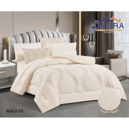 طقم لحاف صيفي (6 قطع) حجم مزوج من ضمرة MALK 03 لون أوف وايت