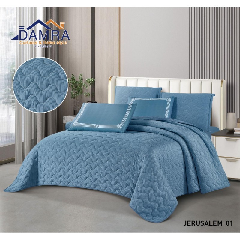 ⁦طقم لحاف صيفي (6 قطع) حجم مزوج من ضمرة JERUSALEM 01 لون أزرق بترولي⁩ - الصورة ⁦1⁩