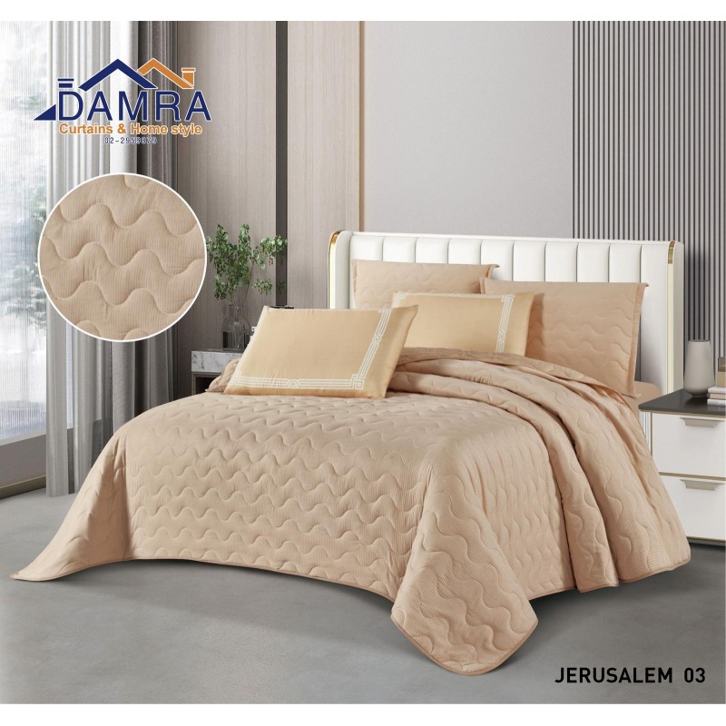 ⁦طقم لحاف صيفي (6 قطع) حجم مزوج من ضمرة JERUSALEM 03 لون بيج⁩ - الصورة ⁦1⁩
