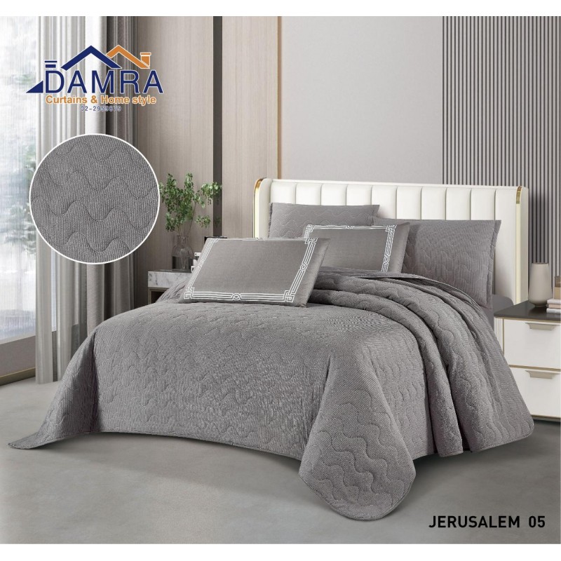 ⁦طقم لحاف صيفي (6 قطع) حجم مزوج من ضمرة JERUSALEM 05 لون رمادي غامق⁩ - الصورة ⁦1⁩