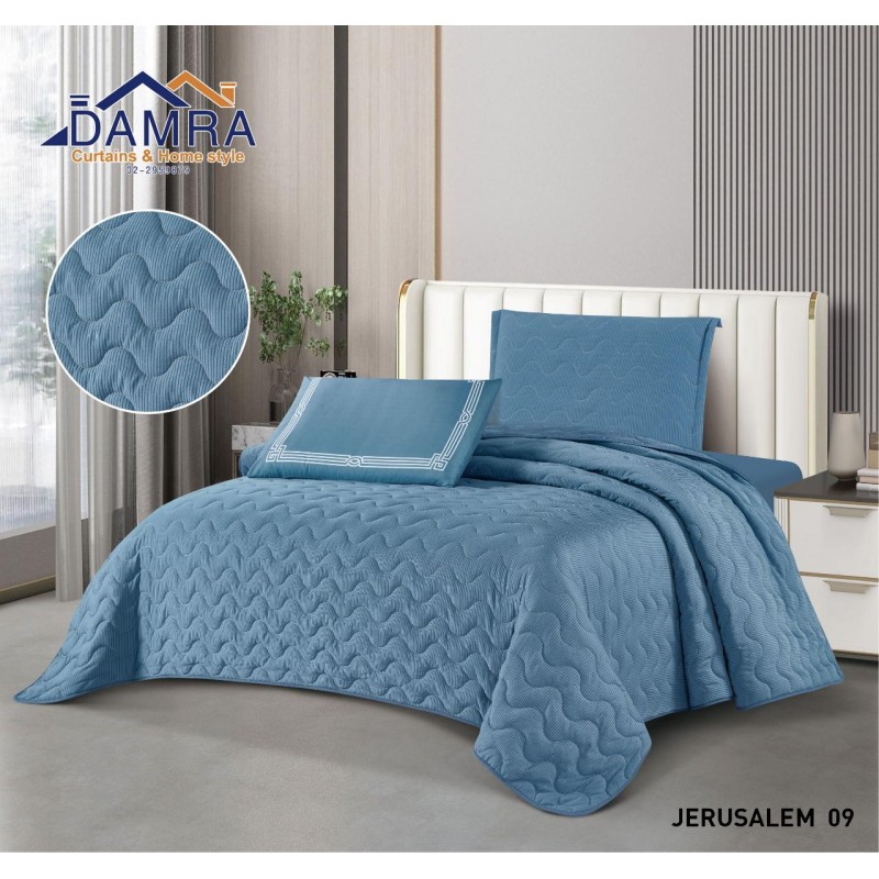 ⁦طقم لحاف صيفي (6 قطع) حجم مزوج من ضمرة JERUSALEM 09 لون أزرق بترولي⁩ - الصورة ⁦1⁩
