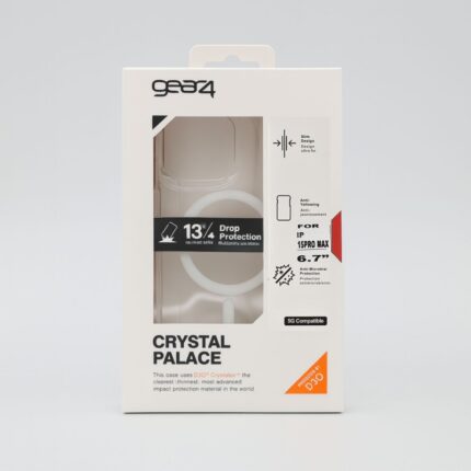 كفر شفاف مع حلقة مج سيف متين ومقاوم للصدمات ايفون 15 برو ماكس ماركة gear4 العالمية