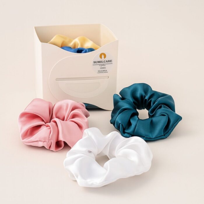 103386058_68704d208493a علبة ربطات شعر ( 3 ربطات ) ستان لون زهري و أبيض وتركواز - الصورة 1