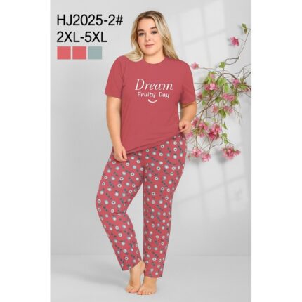 بيجامة ستاتية أحجام كبيرة قماشة الزبدة