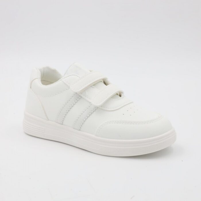 ⁦بوت سبورت جلد بشريطين لاصقين لون ابيض⁩ - الصورة ⁦2⁩