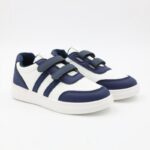 ⁦بوت سبورت جلد بشريطين لاصقين لون ابيض وكحلي⁩ - الصورة ⁦5⁩