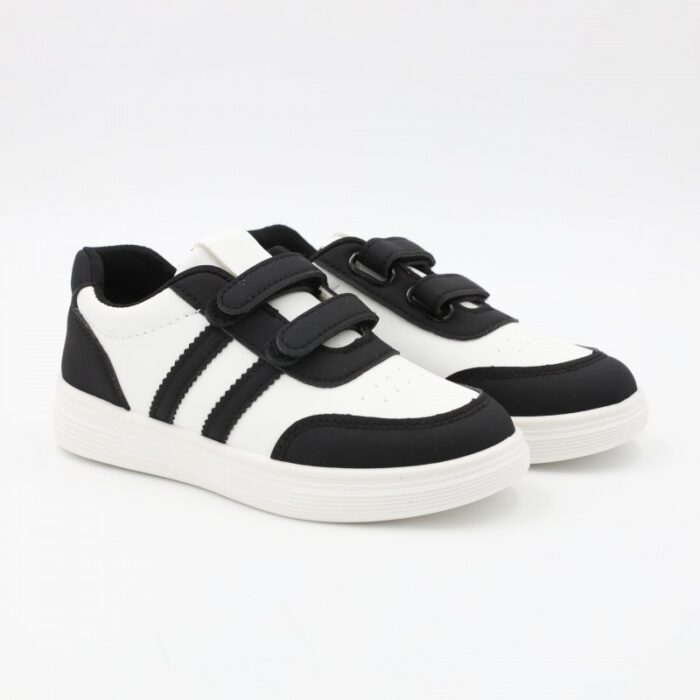 103386073_687299596bdad بوت سبورت جلد بشريطين لاصقين لون ابيض واسود - الصورة 1