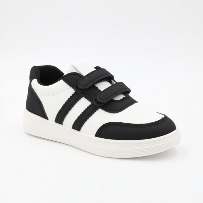 ⁦بوت سبورت جلد بشريطين لاصقين لون ابيض واسود⁩ - الصورة ⁦2⁩