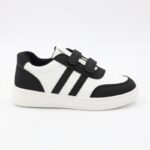 ⁦بوت سبورت جلد بشريطين لاصقين لون ابيض واسود⁩ - الصورة ⁦3⁩