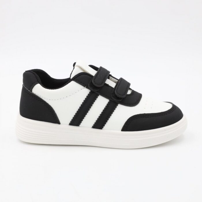 ⁦بوت سبورت جلد بشريطين لاصقين لون ابيض واسود⁩ - الصورة ⁦3⁩