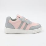 ⁦بوت سبورت جلد بشريطين لاصقين لون رمادي وزهري وابيض⁩ - الصورة ⁦2⁩