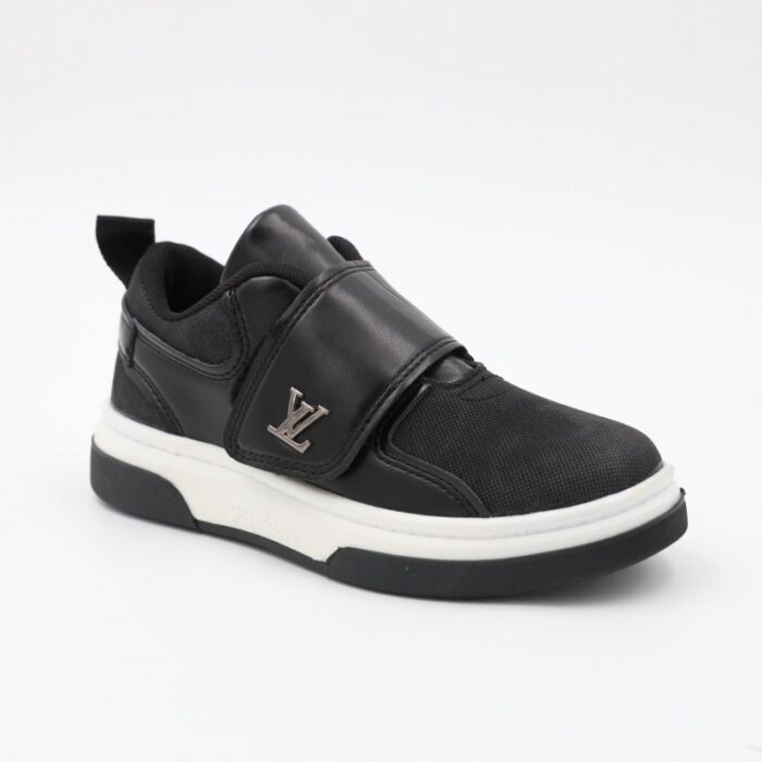 ⁦بوت سبورت جلد بشريط لاصق لون اسود ونعل ابيض⁩ - الصورة ⁦2⁩