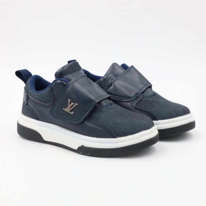 ⁦بوت سبورت جلد بشريط لاصق لون كحلي ونعل ابيض⁩ - الصورة ⁦5⁩