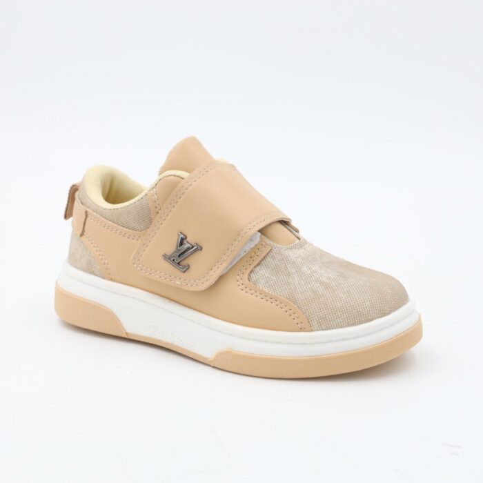 ⁦بوت سبورت جلد بشريط لاصق لون بيج ونعل ابيض⁩ - الصورة ⁦2⁩