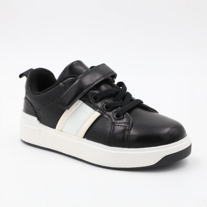 ⁦بوت سبورت بشريط لاصق لون أسود ونعل ابيض⁩ - الصورة ⁦2⁩