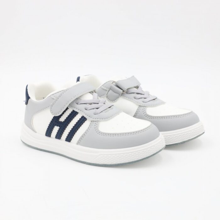 ⁦بوت سبورت ولادي بشريط لاصق لون سكني وكحلي ونعل ابيض⁩ - الصورة ⁦4⁩