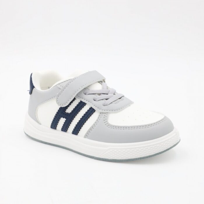 ⁦بوت سبورت ولادي بشريط لاصق لون سكني وكحلي ونعل ابيض⁩ - الصورة ⁦5⁩