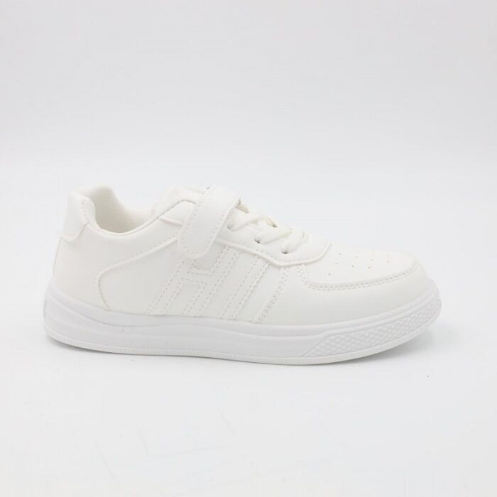 ⁦بوت جلد ولادي بشريط لاصق لون أبيض⁩ - الصورة ⁦2⁩