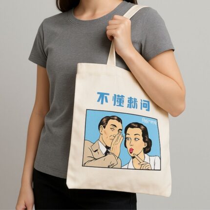 حقيبة قماش طباعة جرافيك أزرق حجم 35×33 سم لون ابيض