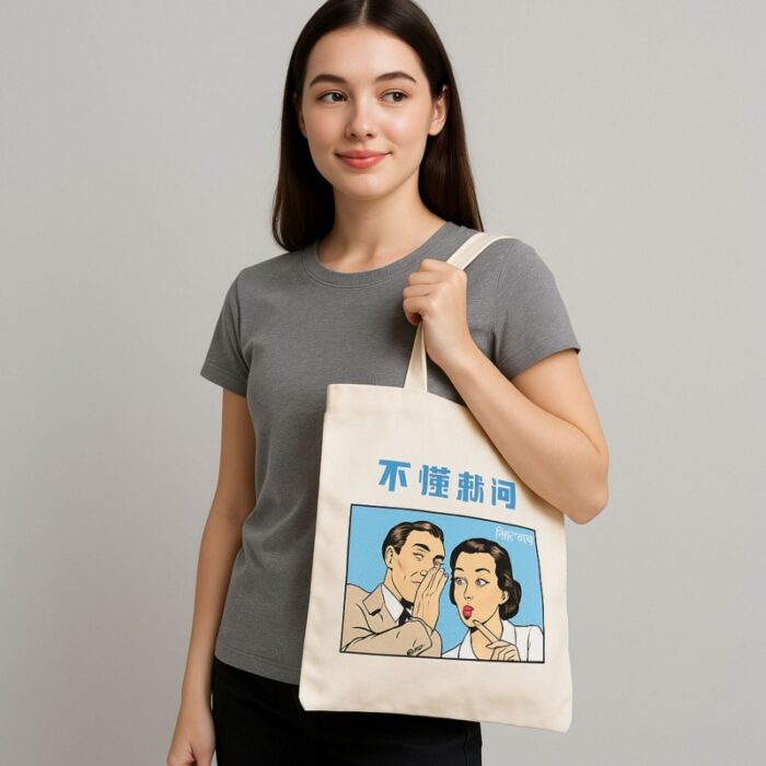 ⁦حقيبة قماش طباعة جرافيك أزرق حجم 35×33 سم لون ابيض⁩ - الصورة ⁦2⁩