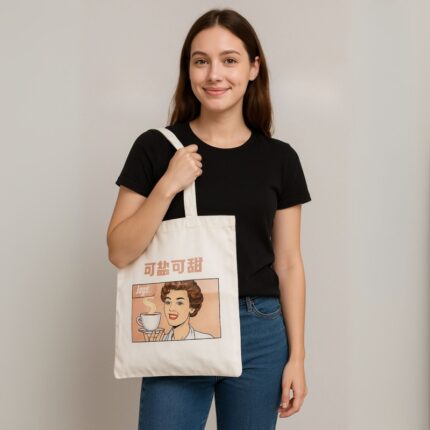 حقيبة قماش طباعة جرافيك بيج حجم 35×33 سم لون ابيض