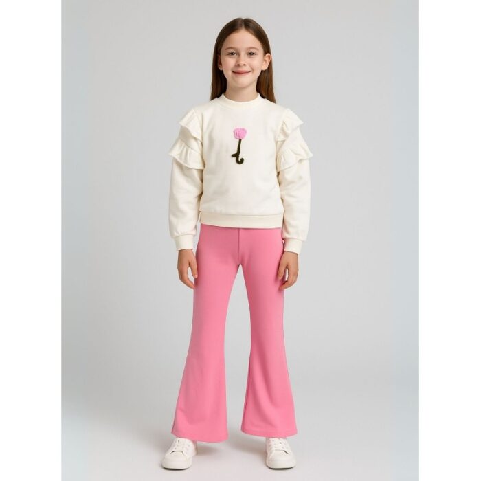 103386174_6883404aa0b3b طقم بنطلون مع بلوزة كم بناتي لون أبيض - الصورة 1