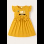 فستان نص كم بناتي لون أصفر