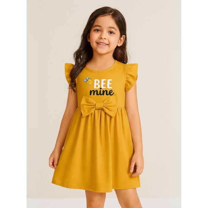 ⁦فستان نص كم بناتي لون أصفر⁩ - الصورة ⁦2⁩